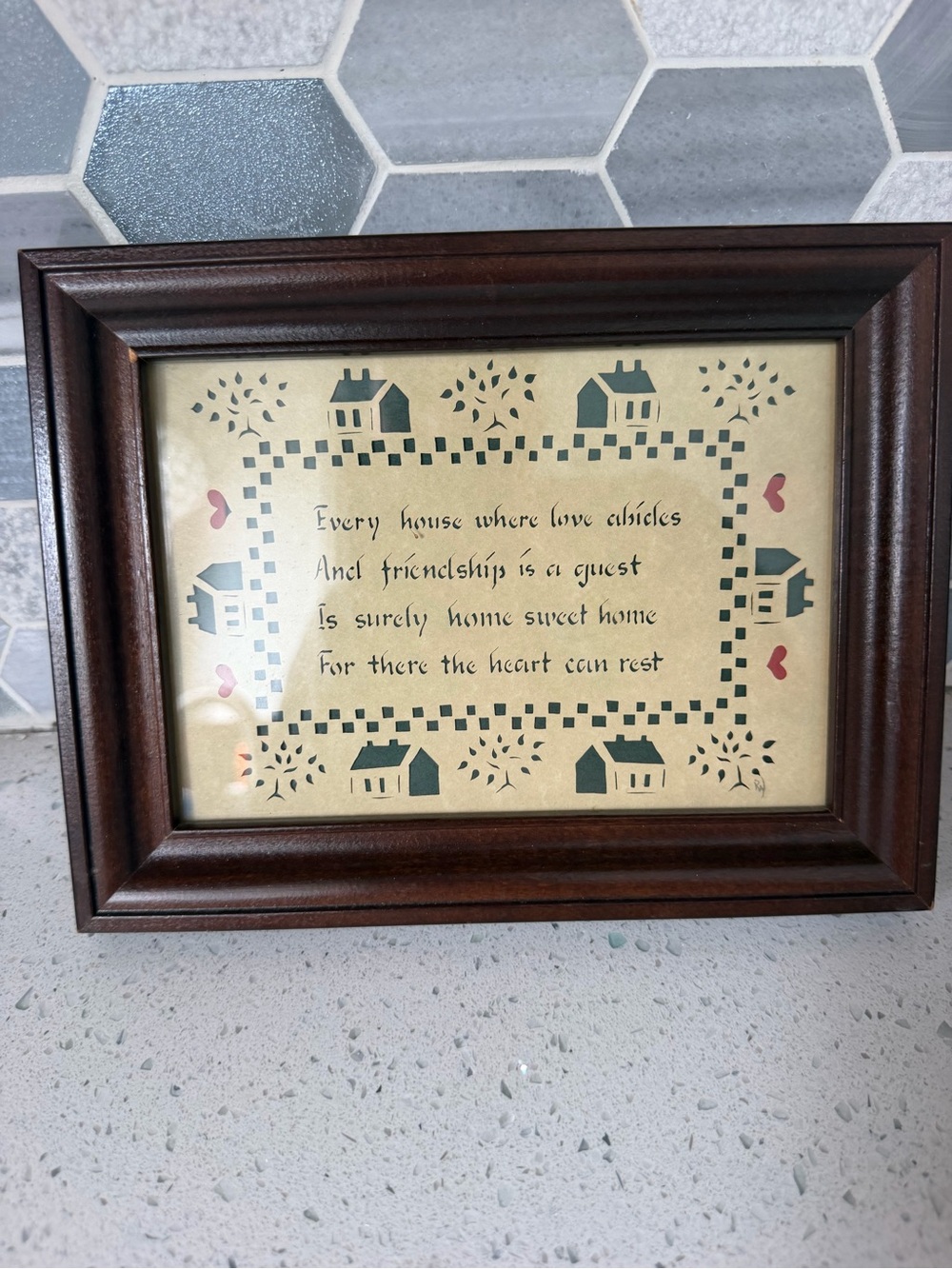 Vintage Framed Home Sweet Home Wall Art - Brown Frame, Cream Print